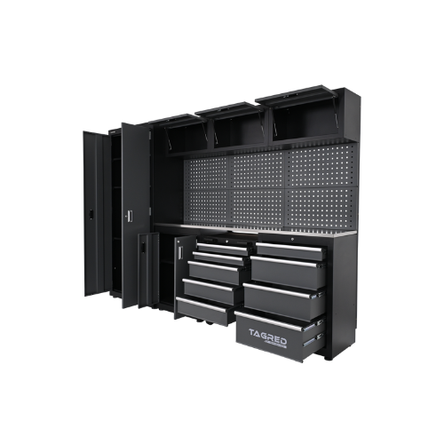 Meble garażowe, warsztatowe TAGRED TA198 regał 260cm szafka do warsztatu garażu, blat INOX 3D EpoxyGarage posadzki żywiczne