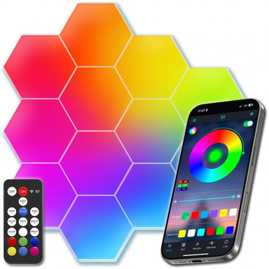 Lampa Dekoracja Ścienna Hexagon LED RGB Inteligentna Aplikacja Pilot EpoxyGarage posadzki żywiczne