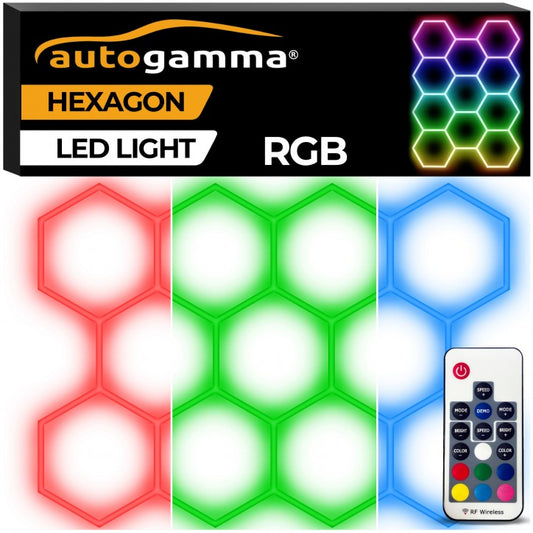 Modułowy System Oświetlenia, Garaż, Warsztat, HEXAGON LED RGB 220 x 305 cm EpoxyGarage posadzki żywiczne