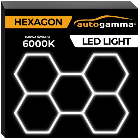 Modułowy system oświetleniowy, garażowo warsztatowy, HEXAGON LED 297 x 206 cm, 5500-6000K EpoxyGarage posadzki żywiczne