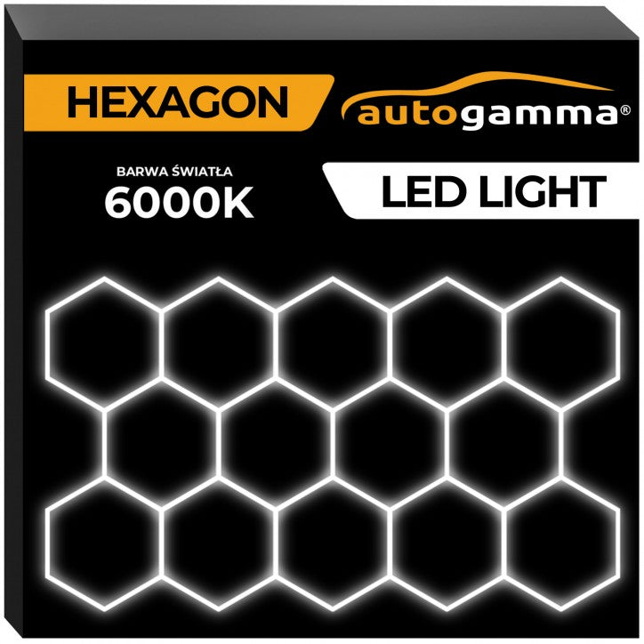 Modułowy system oświetleniowy, garażowo warsztatowy, HEXAGON LED 297 x 515 cm 5500-6000K EpoxyGarage posadzki żywiczne